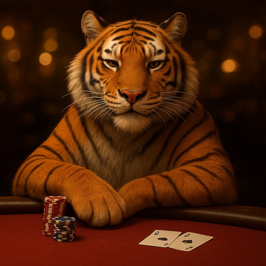 cx login গেমিং প্ল্যাটফর্মে একটি হাসিখুশি বাঘের শাবক খেলার টেবিলে বসে আছে