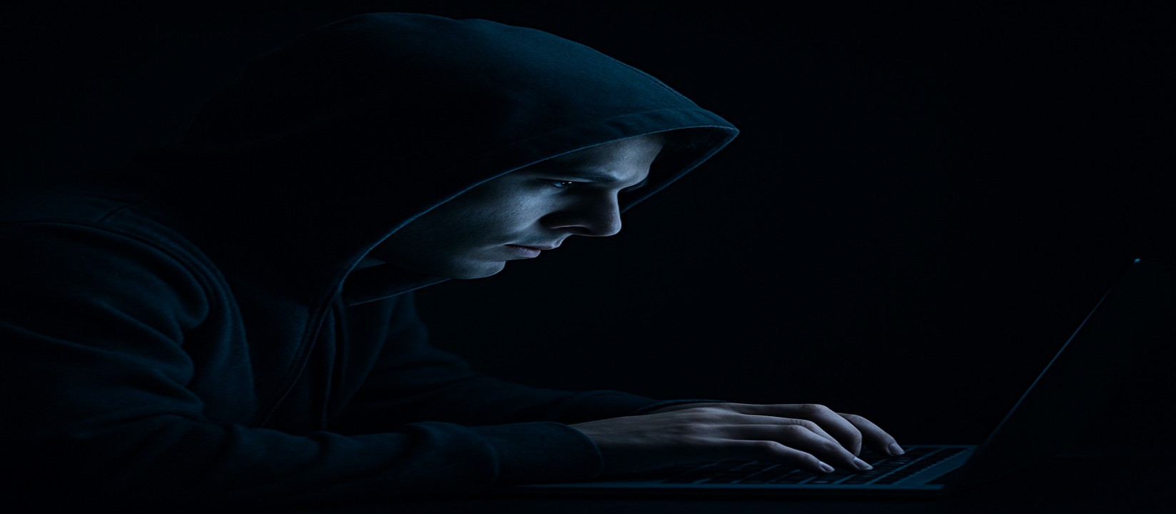 একজন ব্যক্তি অন্ধকারে ল্যাপটপে কঠোর মনোযোগে বসে cx login ওয়েবসাইটে অনলাইন গেমিং করছেন